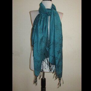 Louis Vuitton Paris Teal Monogram Long Scarf with Fringe